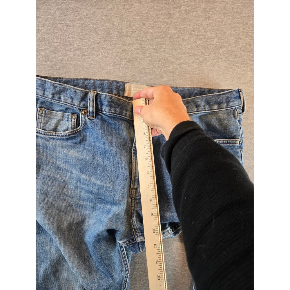 Everlane Selvedge Slim Fit Jeans Mens 36x31 Blue Mid Wash Organic Cotton Stretch - Picture 11 of 14
